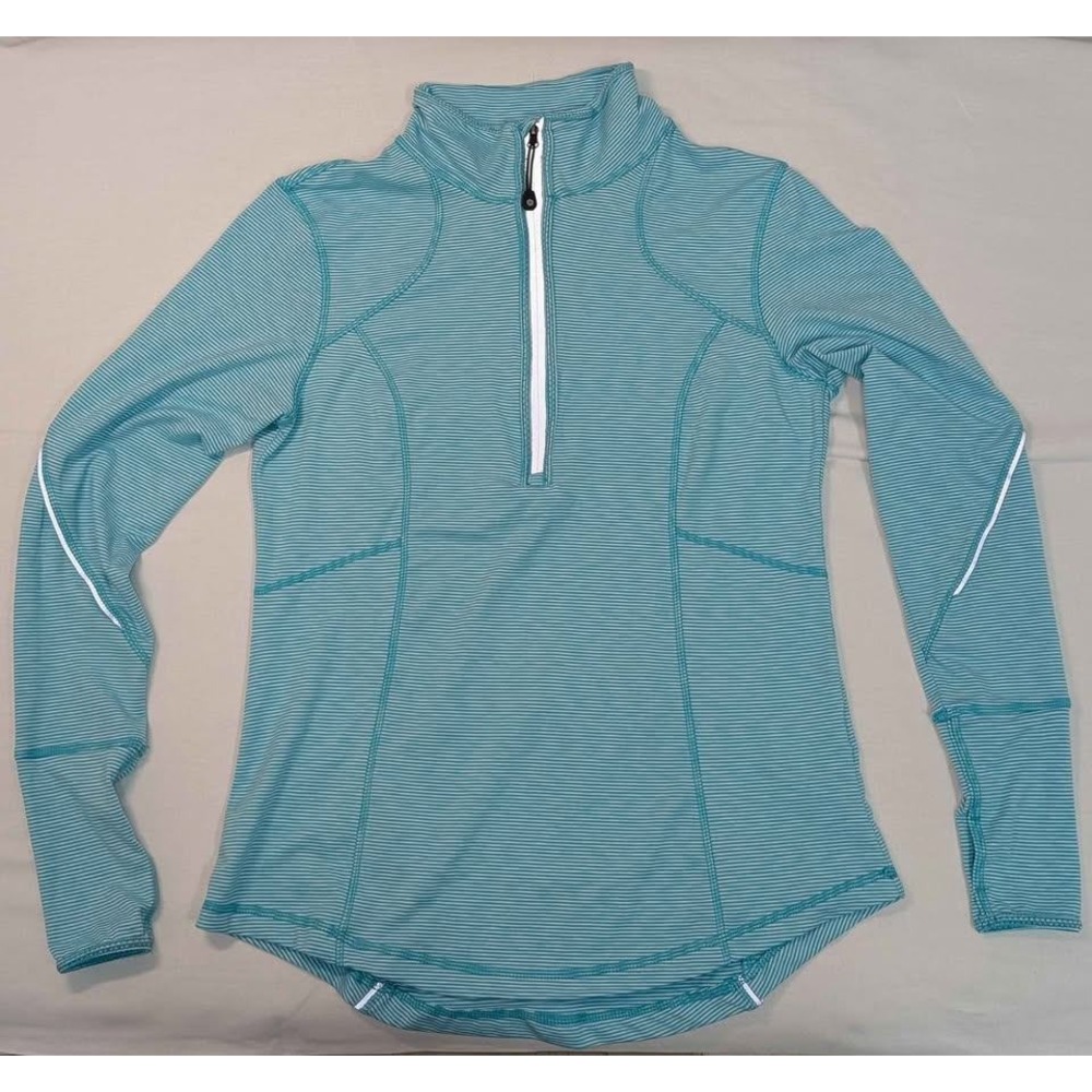 Tangerine Womens Small Aqua Striped 1/4 Zip Athletic Top Thumbholes‎ Pocket